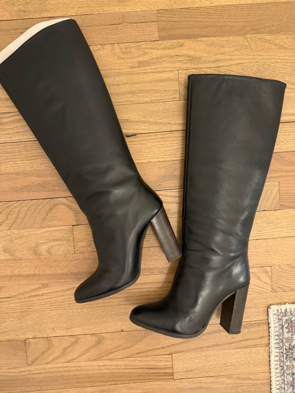 Topshop Black Leather High Heel Knee Boots - Women's Fashion Boots